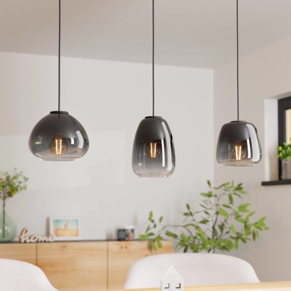 EGLO Suspension Aguilares, verre fumé, 3 lampes, linéaire EGLO