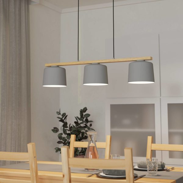 EGLO Suspension Mariel à 3 lampes gris clair bois naturel EGLO