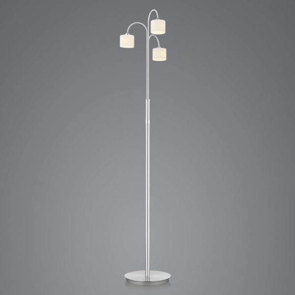 HELL Lampe sur pied LED Mila, nickel/verre opale, à 3 lampes HELL
