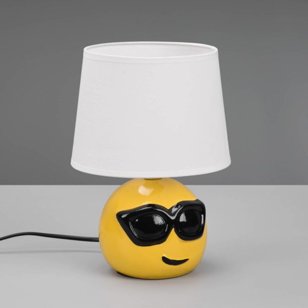 Reality Leuchten Lampe à poser Coolio smiley/abat-jour tissu blanc Reality Leuchten