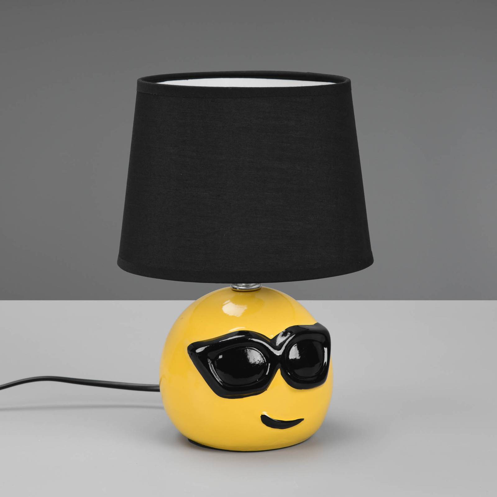 Reality Leuchten Lampe à poser Coolio smiley/abat-jour tissu noir Reality Leuchten