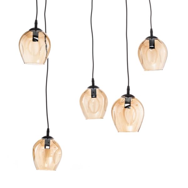 EMIBIG LIGHTING Suspension Starla décentrée 5 lampes ambrée EMIBIG LIGHTING