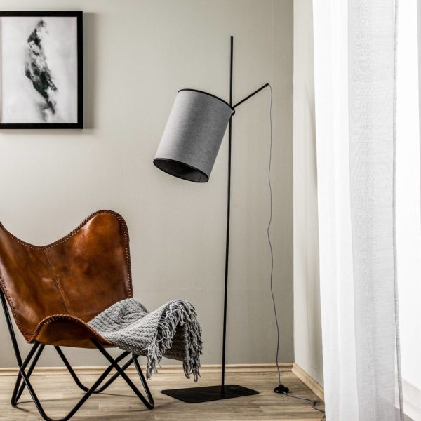 Euluna Lampe sur pied Zelda avec abat-jour textile rond gris Euluna