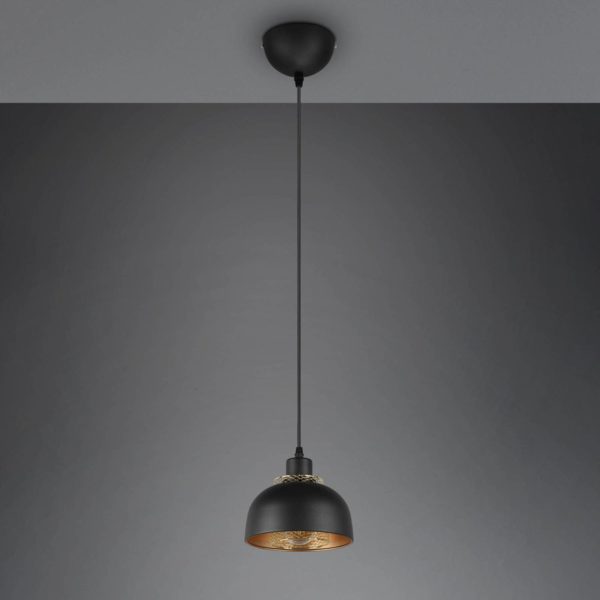 Reality Leuchten Suspension Punch noir/or à 1 lampe Ø 18 cm Reality Leuchten