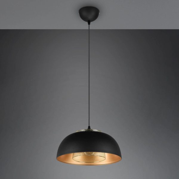 Reality Leuchten Suspension Punch noir/or à 1 lampe Ø 35 cm Reality Leuchten