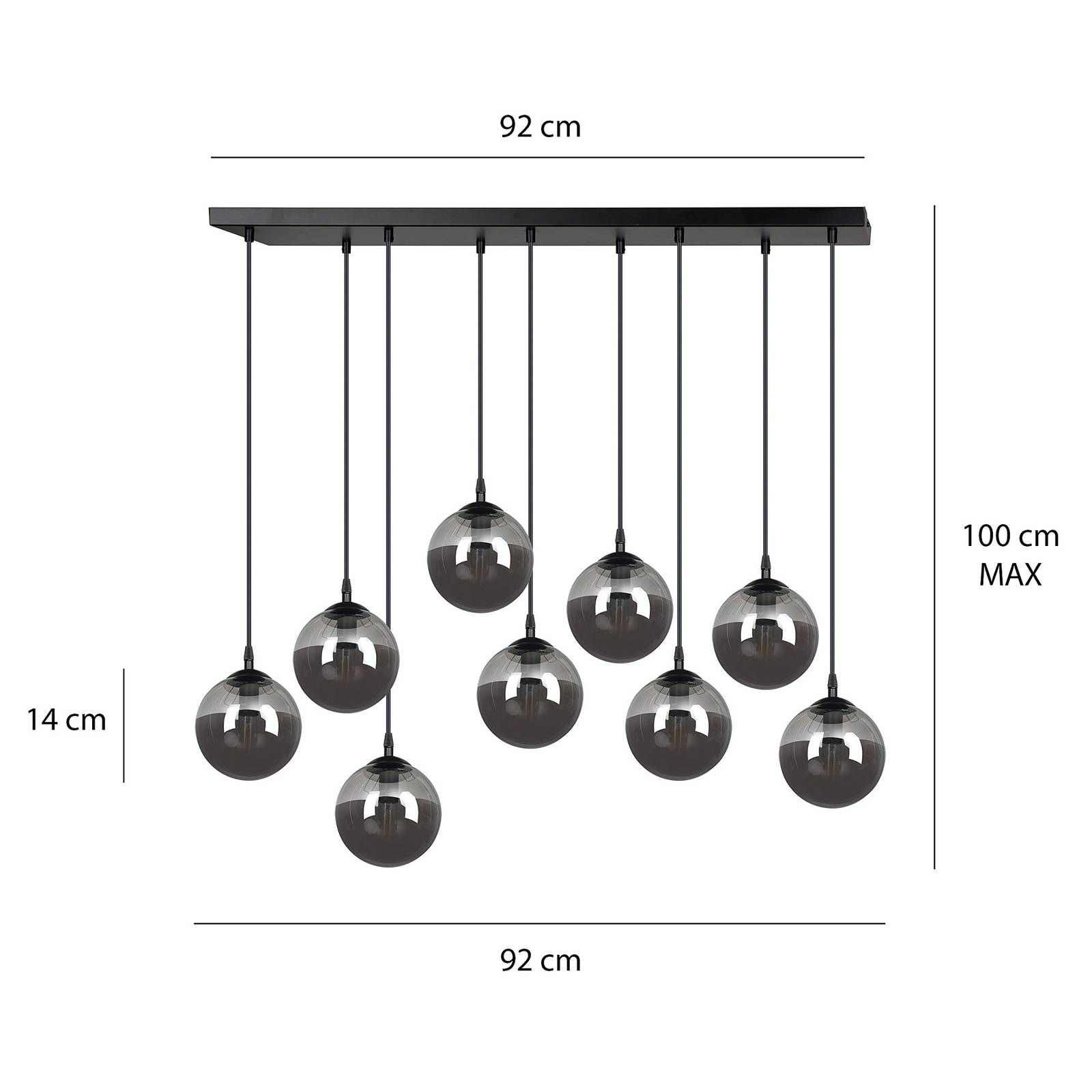 EMIBIG LIGHTING Suspension Glassy 9 lampes droite verre graphite EMIBIG LIGHTING