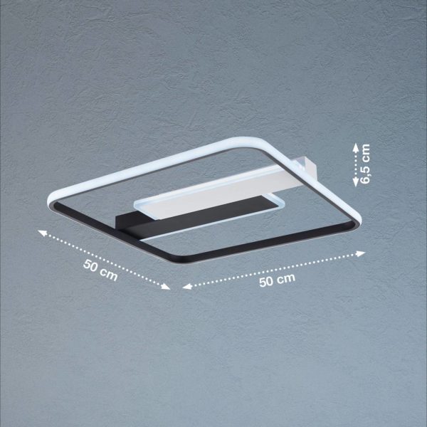 FISCHER & HONSEL Plafonnier LED Blithe, 50×50 cm, cadre FISCHER & HONSEL