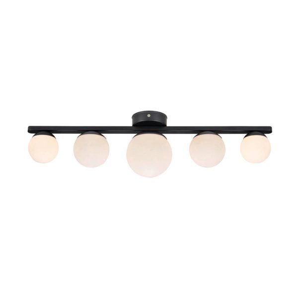 Markslöjd Plafonnier bain Puro noir à 5 lampes verre Markslöjd