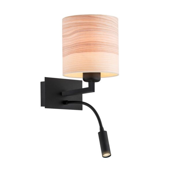 Argon Applique Harry ronde, noir/bois clair Argon