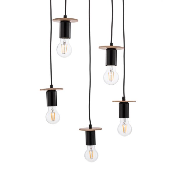 Envostar Yorik suspension 5 lampes noir/bois clair Envostar