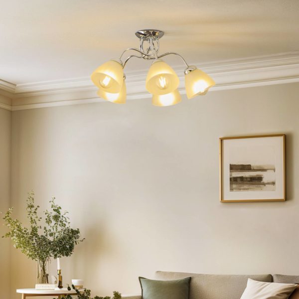 Lamkur Plafonnier Miranda, à cinq lampes, chromé Lamkur