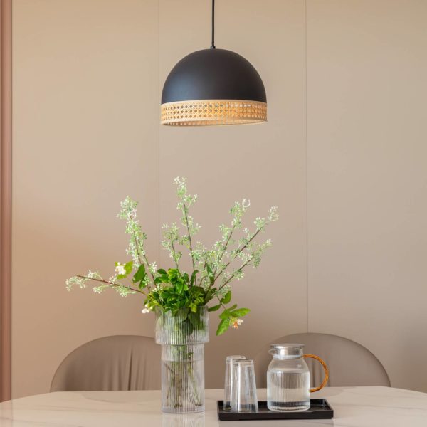 Lindby Lonnaris suspension, rotin, noir, 1 lampes LINDBY
