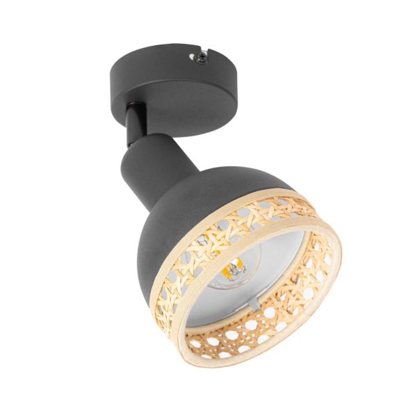 Lindby Lonnaris spot avec rotin, noir, 1 lampe LINDBY