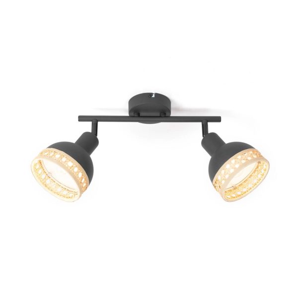 Lindby Lonnaris spot, rotin, noir, 2 lampes LINDBY