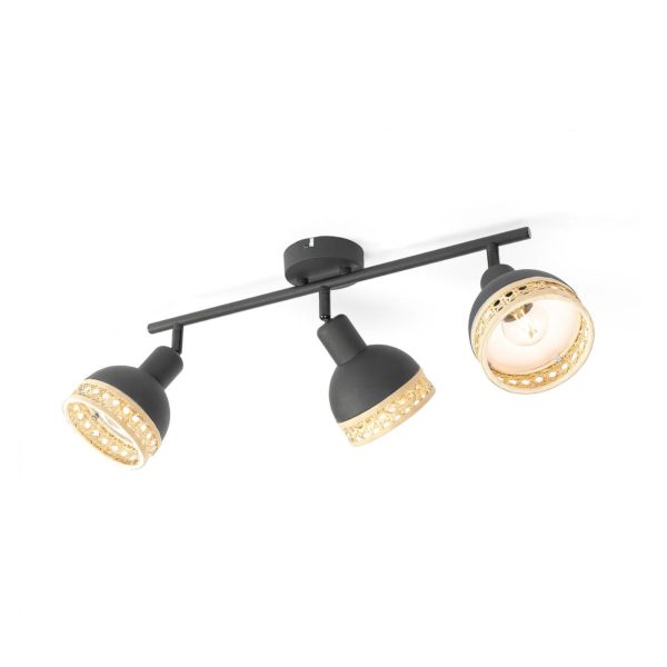 Lindby Lonnaris spot, rotin, 3 lampes, long LINDBY