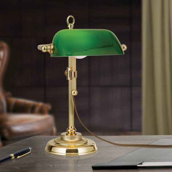 Orion Lampe de banquier Harvard, laiton/vert, 32 cm Orion