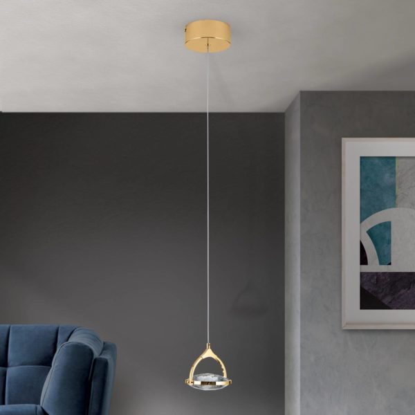 Orion Suspension LED Moon, cristal K9, 1 lampe, dorée Orion