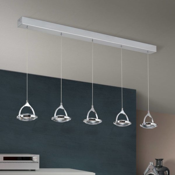 Orion Suspension linéaire LED Moon, à 5 lampes, chromée Orion