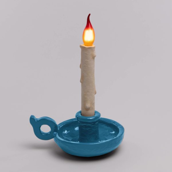 SELETTI Lampe de table déco LED Grimm Bugia bougie bleue Seletti