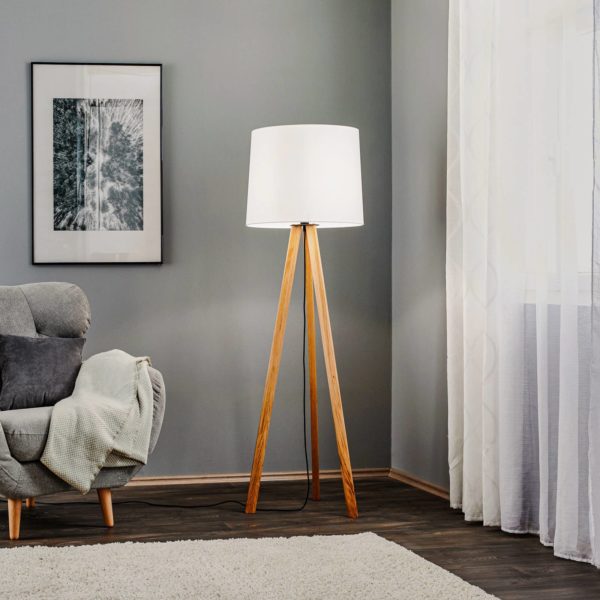 Quitani Lampadaire Alos, chêne, chintz blanc, Tripod quitani