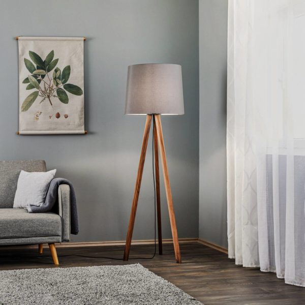 Quitani Lampadaire tripode Alos, noyer, graphite quitani