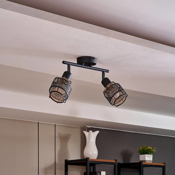 Lindby Eudoria spot plafond à 2 lampes noir/doré LINDBY