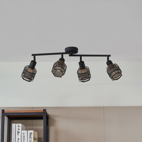 Lindby Eudoria spot plafond à 4 lampes noir/doré LINDBY