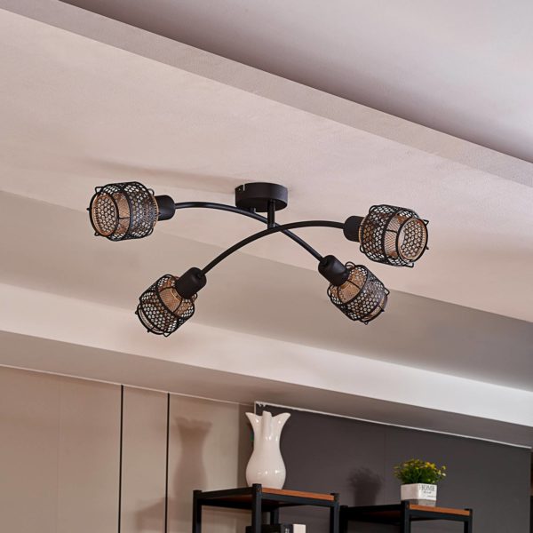 Lindby Eudoria plafonnier à 4 lampes noir/doré LINDBY