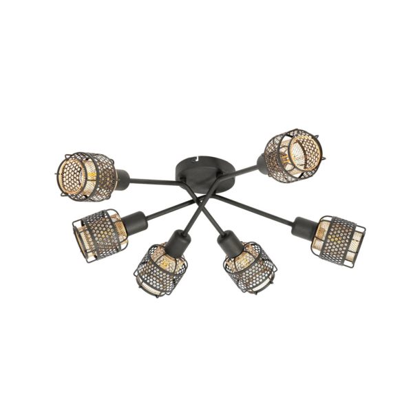 Lindby Eudoria plafonnier à 6 lampes noir/doré LINDBY