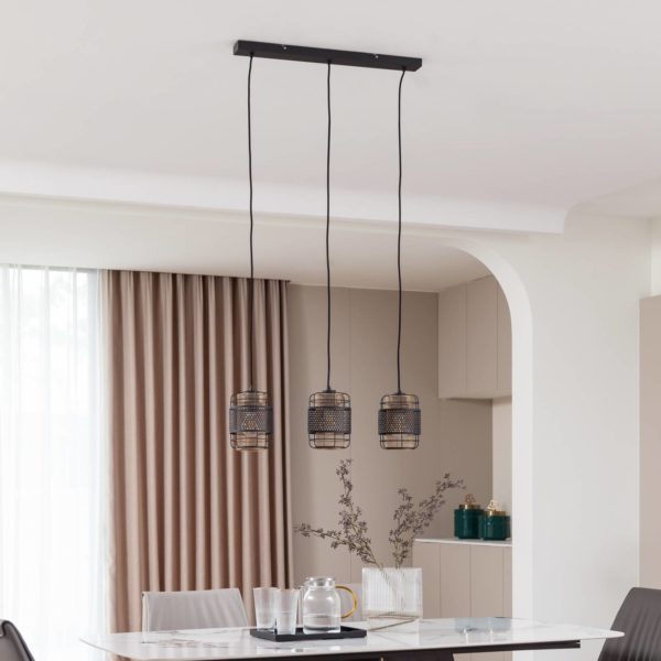 Lindby Eudoria suspension à 3 lampes noire/dorée LINDBY