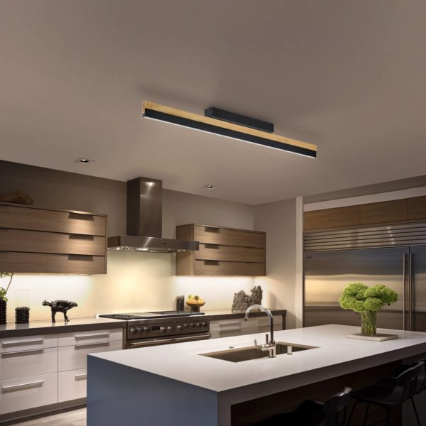 Quitani Plafonnier LED Keijo, noir/chêne quitani