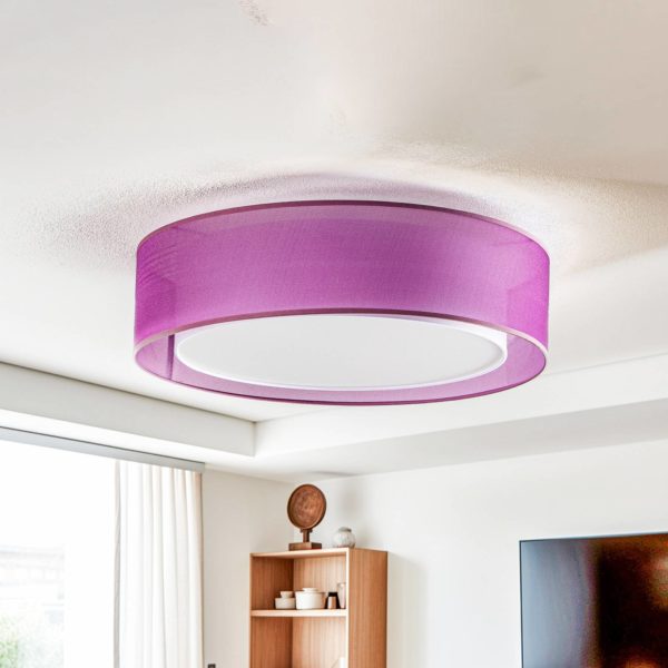 Euluna Tibu plafonnier rond, tissu transparent, Ø50cm, violet Euluna