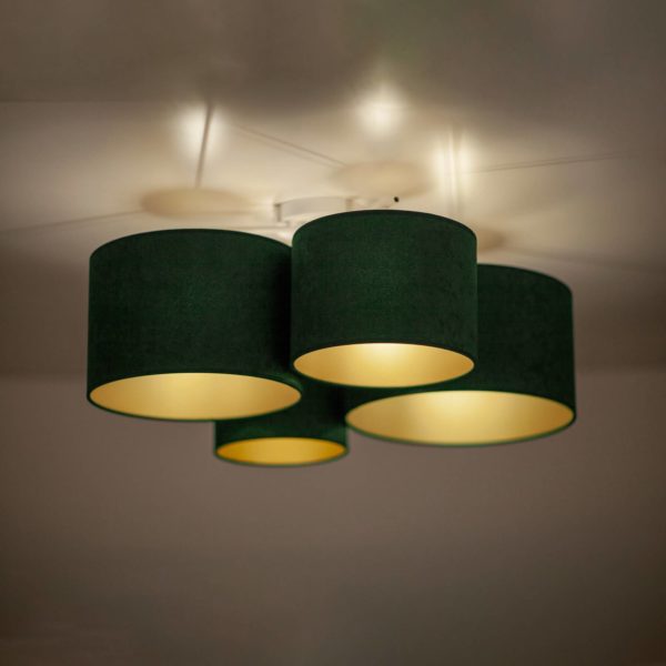 Euluna Lodge plafonnier, à 4 lampes, vert/doré Euluna