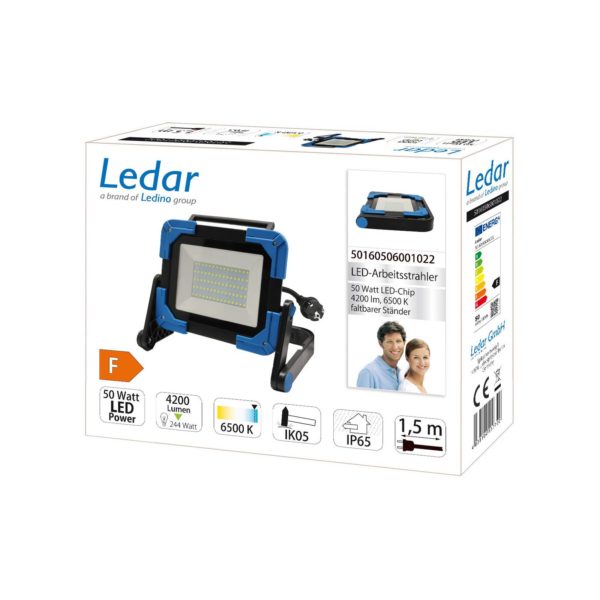 Ledino Projecteur de chantier LED Ledar 6.500 K 120° noir 50 W Ledino