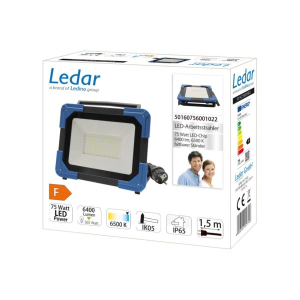 Ledino Projecteur de chantier LED Ledar 6.500 K 120° noir 75 W Ledino