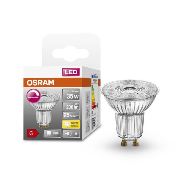OSRAM réflecteur verre LED GU10 3,4 W 927 36° dim Osram