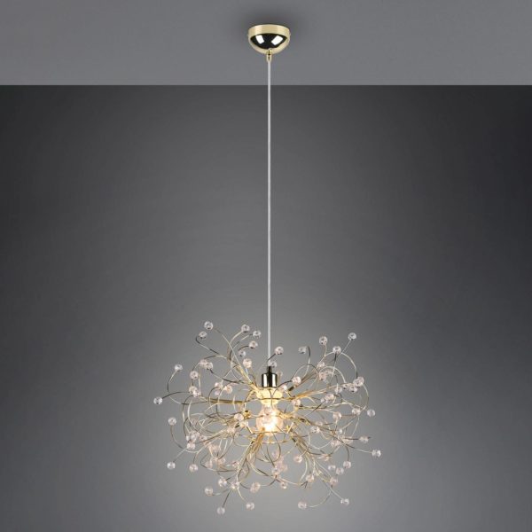Reality Leuchten Suspension Gloria, E27, à une lampe, laiton Reality Leuchten