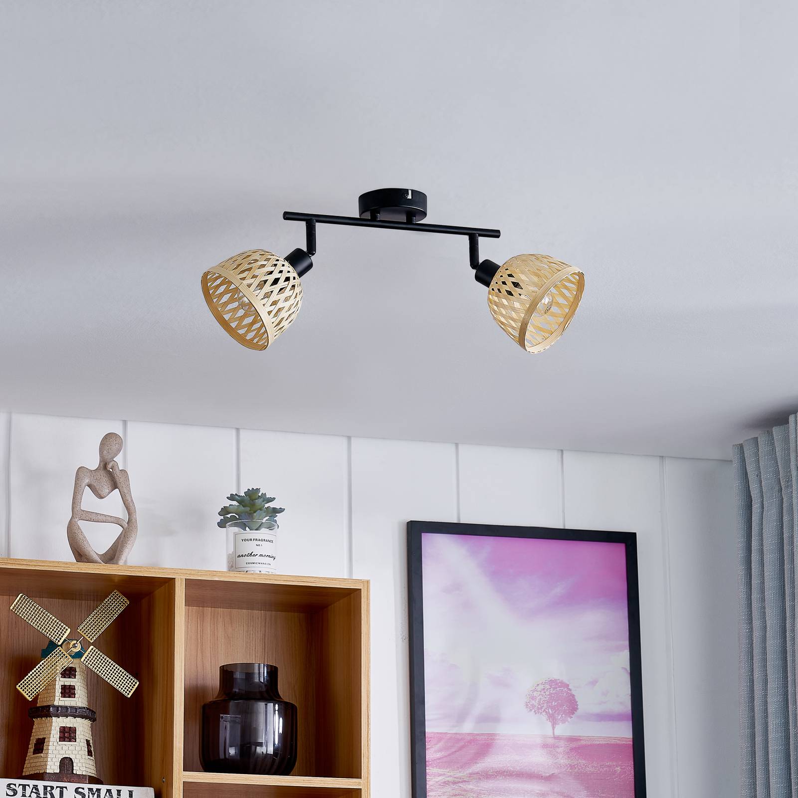 Lindby Youstin spot pour plafond bambou à 2 lampes LINDBY