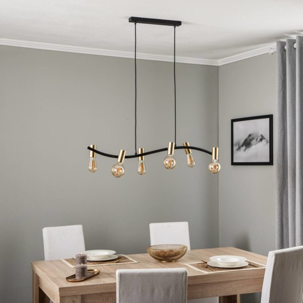 Lindby Anito suspension à 6 lampes noire/dorée LINDBY