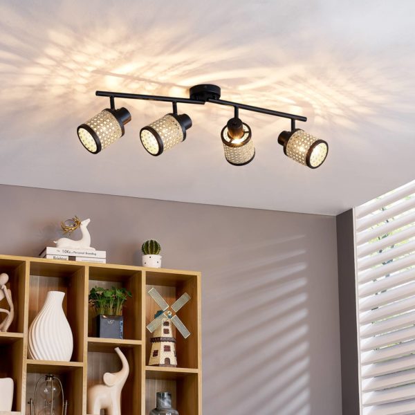 Lindby Yaelle spot métal rotin à 4 lampes LINDBY