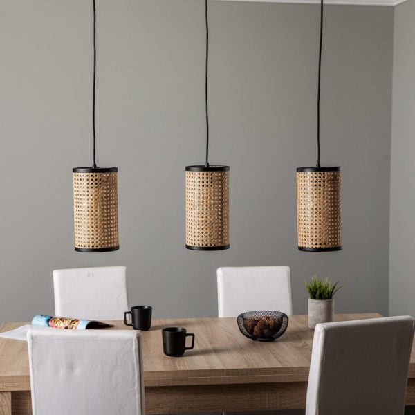 Lindby Yaelle suspension métal rotin à 3 lampes LINDBY