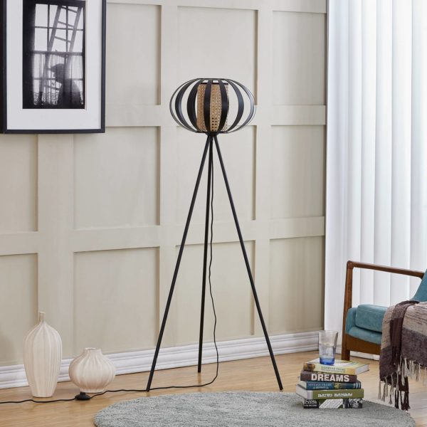 Lindby Tamira lampadaire rotin 150 cm noir LINDBY