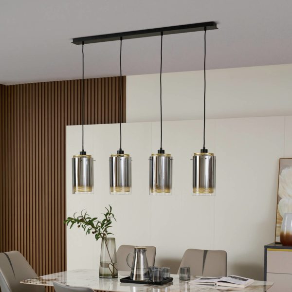 Lucande Sterzy suspension verre à 4 lampes LUCANDE