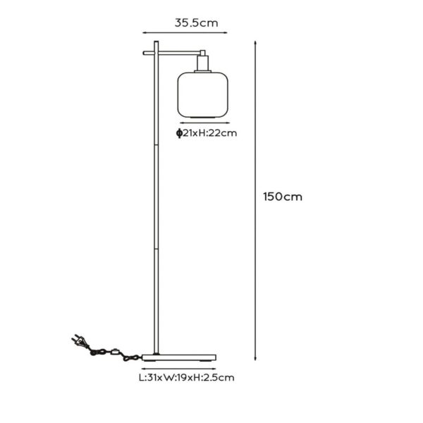 Lucide Lampe sur pied Joanet avec abat-jour en verre fumé Lucide