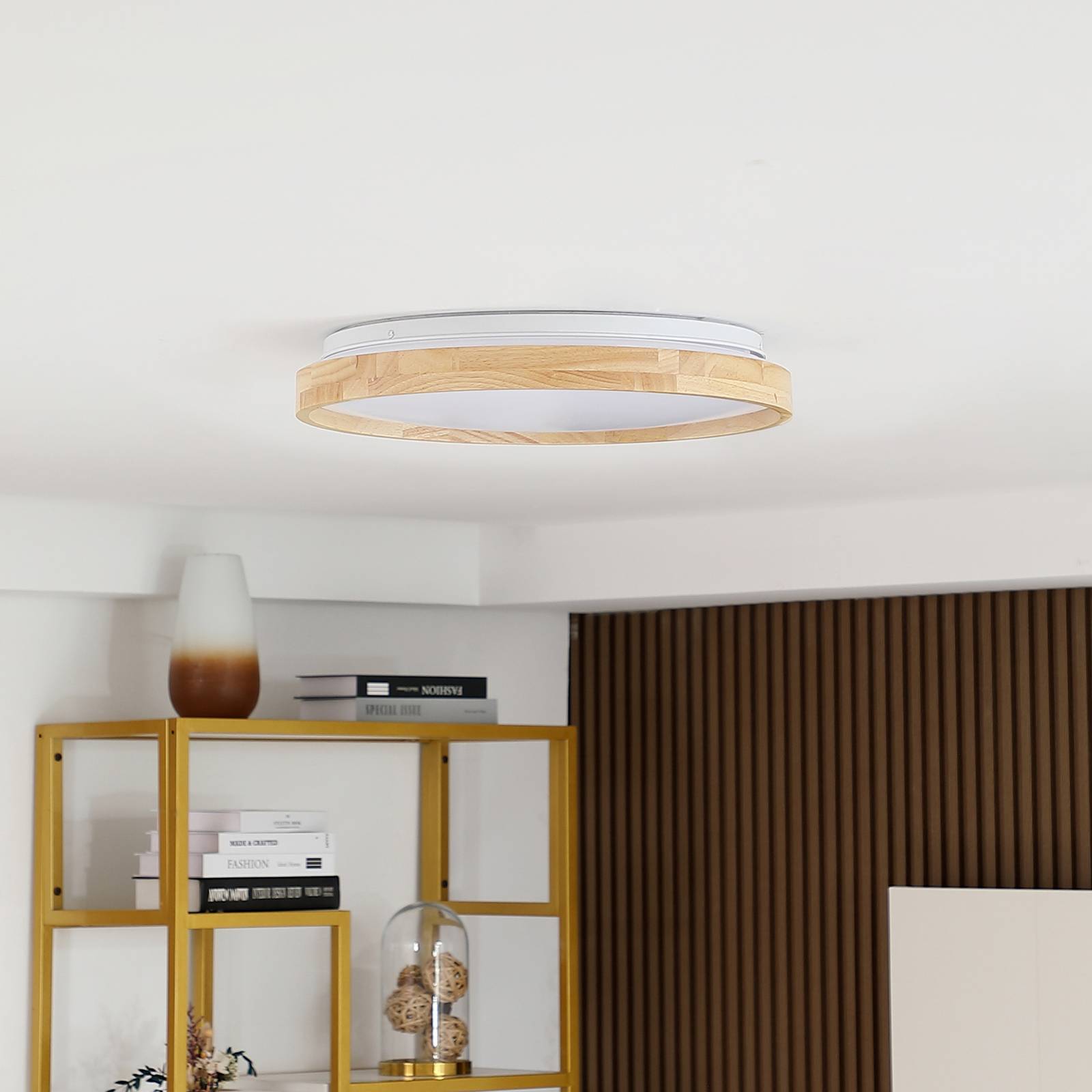 Lindby Smart Plafonnier LED Mirren Bois Ø49