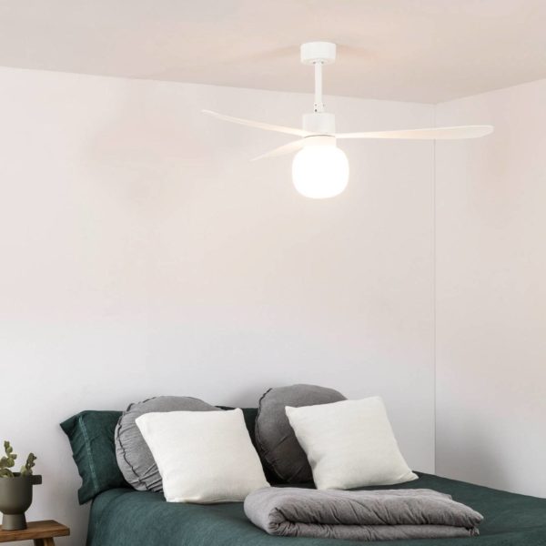 FARO BARCELONA Ventilateur plafond Amelia Ball, lampe LED, blanc FARO BARCELONA