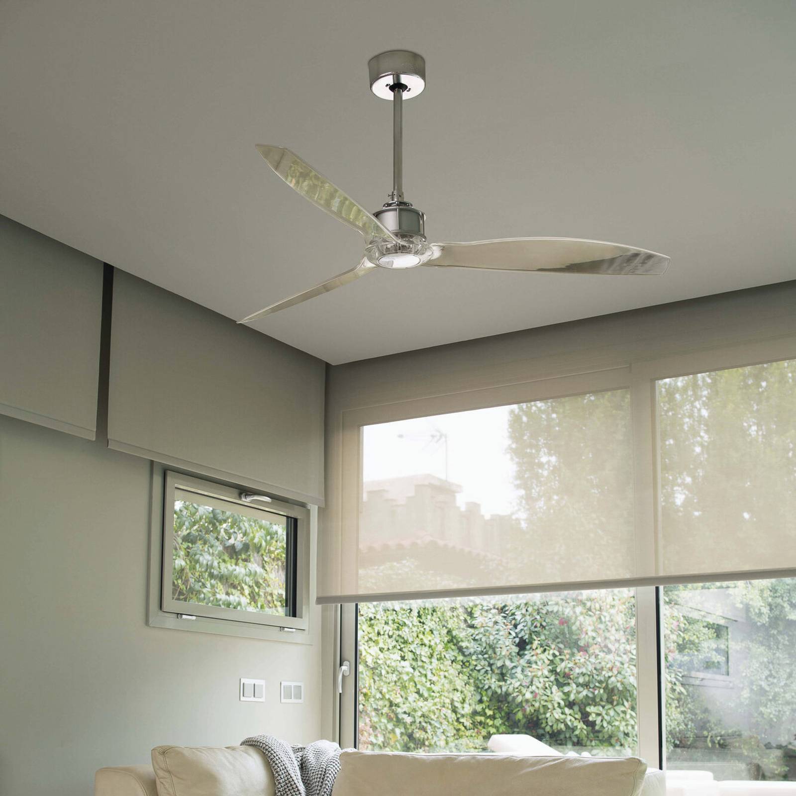 FARO BARCELONA Ventilateur plafond Just Fan M chromé/transparent FARO BARCELONA