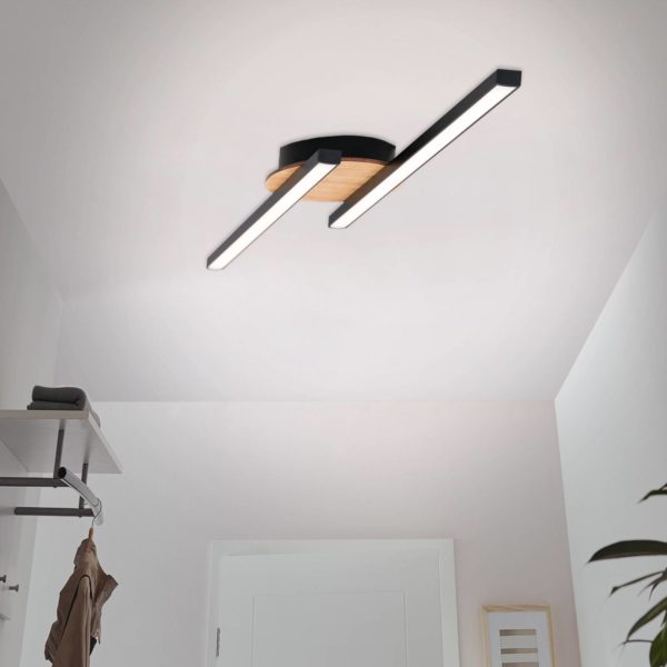Briloner Plafonnier LED Go 2 lampes noir/décor linéaire Briloner