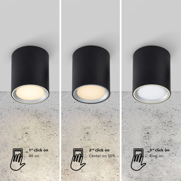 Nordlux Downlight LED Fallon long 3-step-dim noir/acier Nordlux