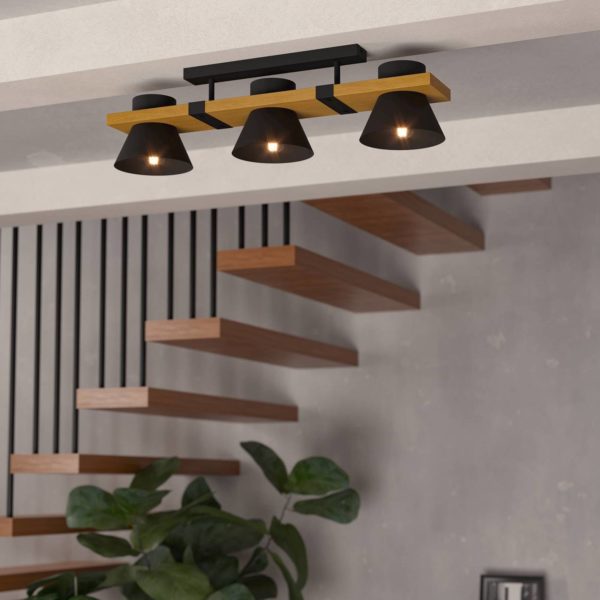EGLO Plafonnier Maccles en noir avec bois